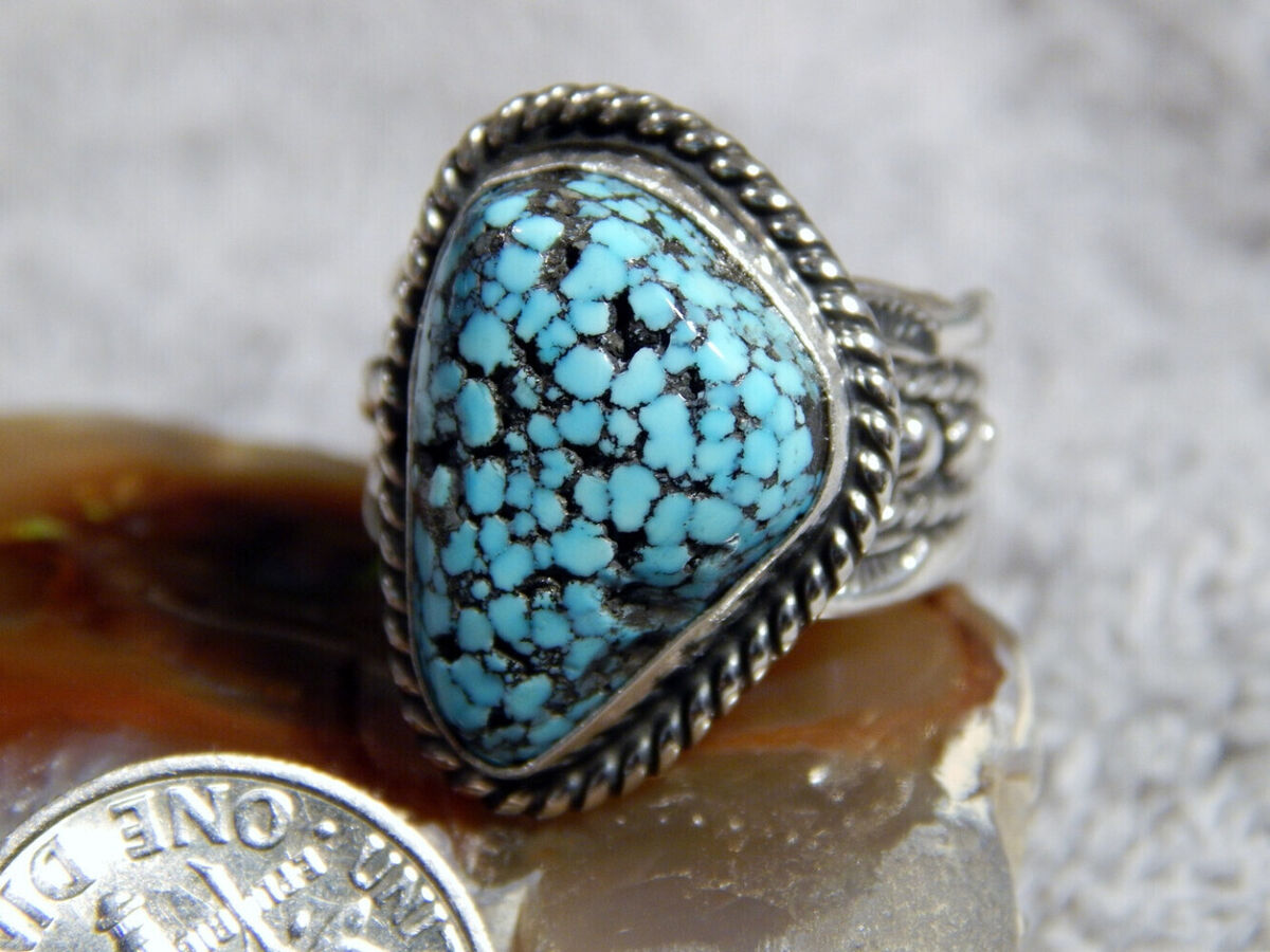Contouring Native American Navajo Green Turquoise 30 Gram Sterling Silver Ring Contouring Native American Navajo Green Turquoise 30 Gram Sterling Silver Ring