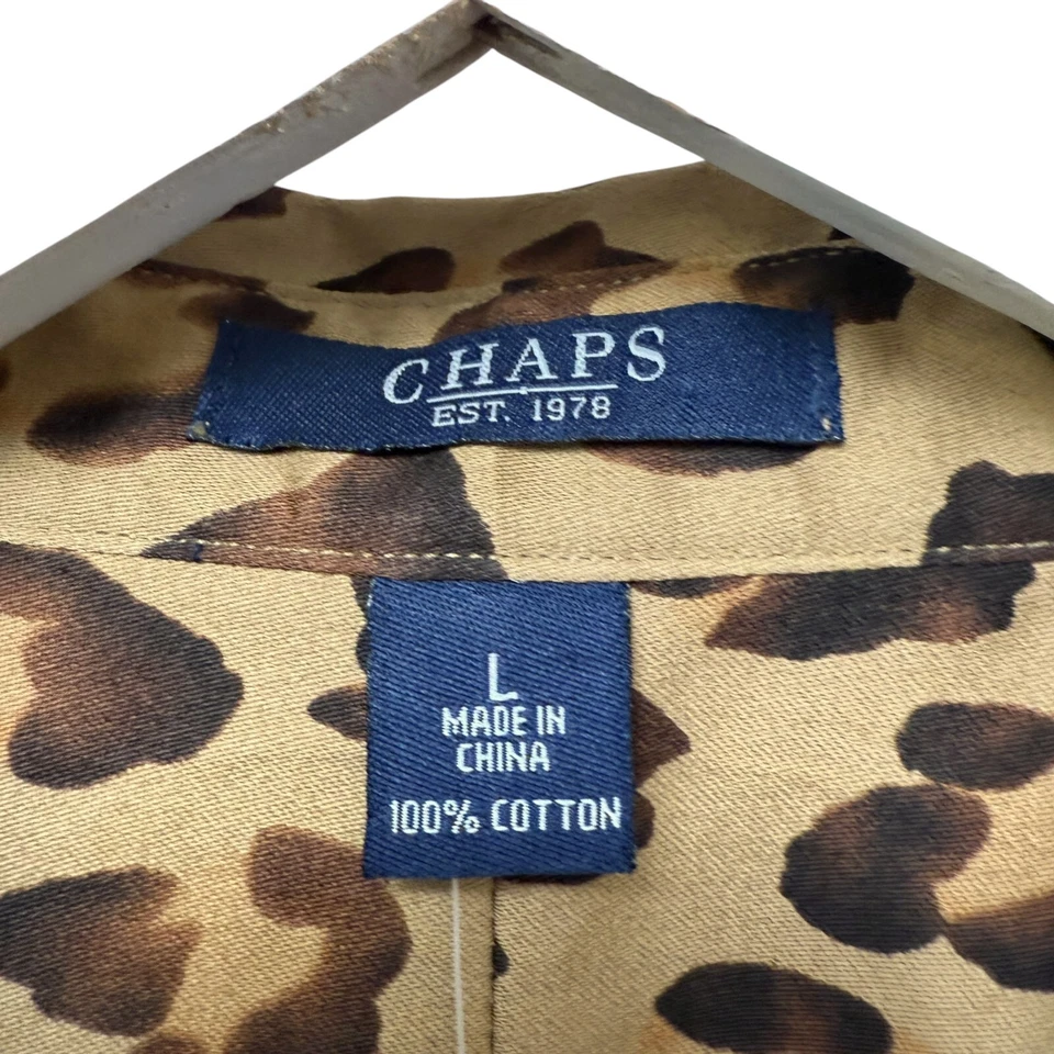 Camisa para mujer CHAPS grande de algodón marrón con estampado de leopardo con botones manga larga Foto 3 de 4