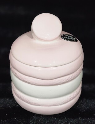 Pastel Pink White French Macaron Canister Cookie Jar 7'' Ceramic Kitchen Whimsy