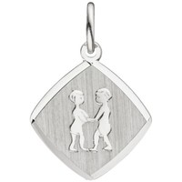AnhäNger Sternzeichen Zwilling Aus 925 Silber Rhombus Teilmattiert Rhodiniert