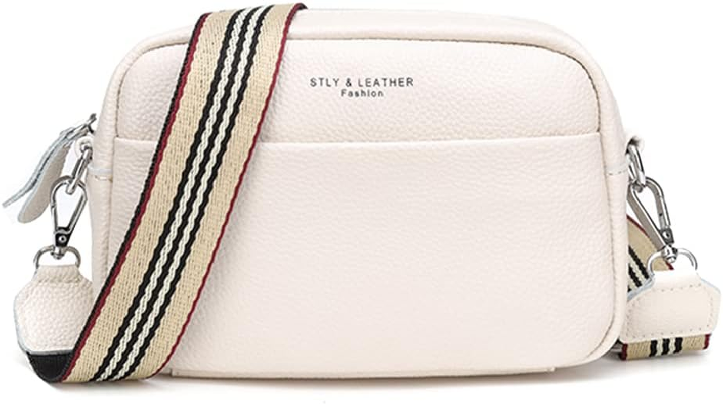 Crossbody Bag for Women Genuine Leather Wide Strap Shoulder Bag Purse Trendy Des-image