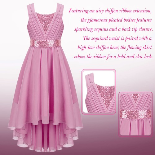 Kids Girls Dress Occasion Princess Graduation Gown Chiffon Evening Dance Prom - Picture 4 of 79