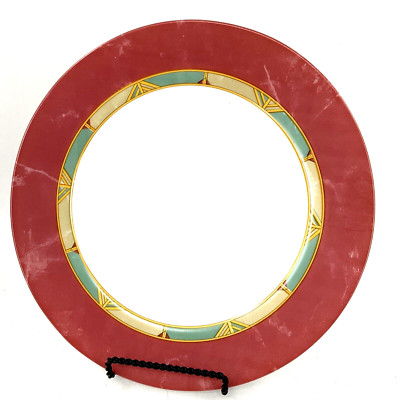 Luminarc Arcopal France POMPEI Dinner Plate 10 3/4'' Pink Rim Green Yellow Band