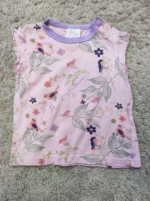 Papagino T-Shirt Mädchen Kurzarm Gr. 74-80 Bunt Blumen Vogel 100% Baumwolle 