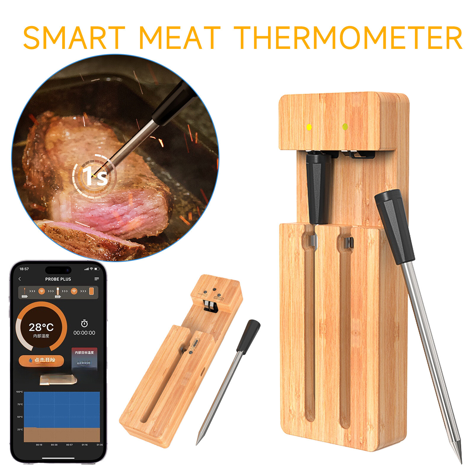 Smart Meat Thermometer with Bluetooth | 165ft Wireless Range FM212/FM205-image
