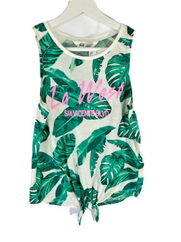 Girls H&M Tank Top w/ Palms LA WEST SAN VICENTE BLVD Graphic Tee Size 12-14 New
