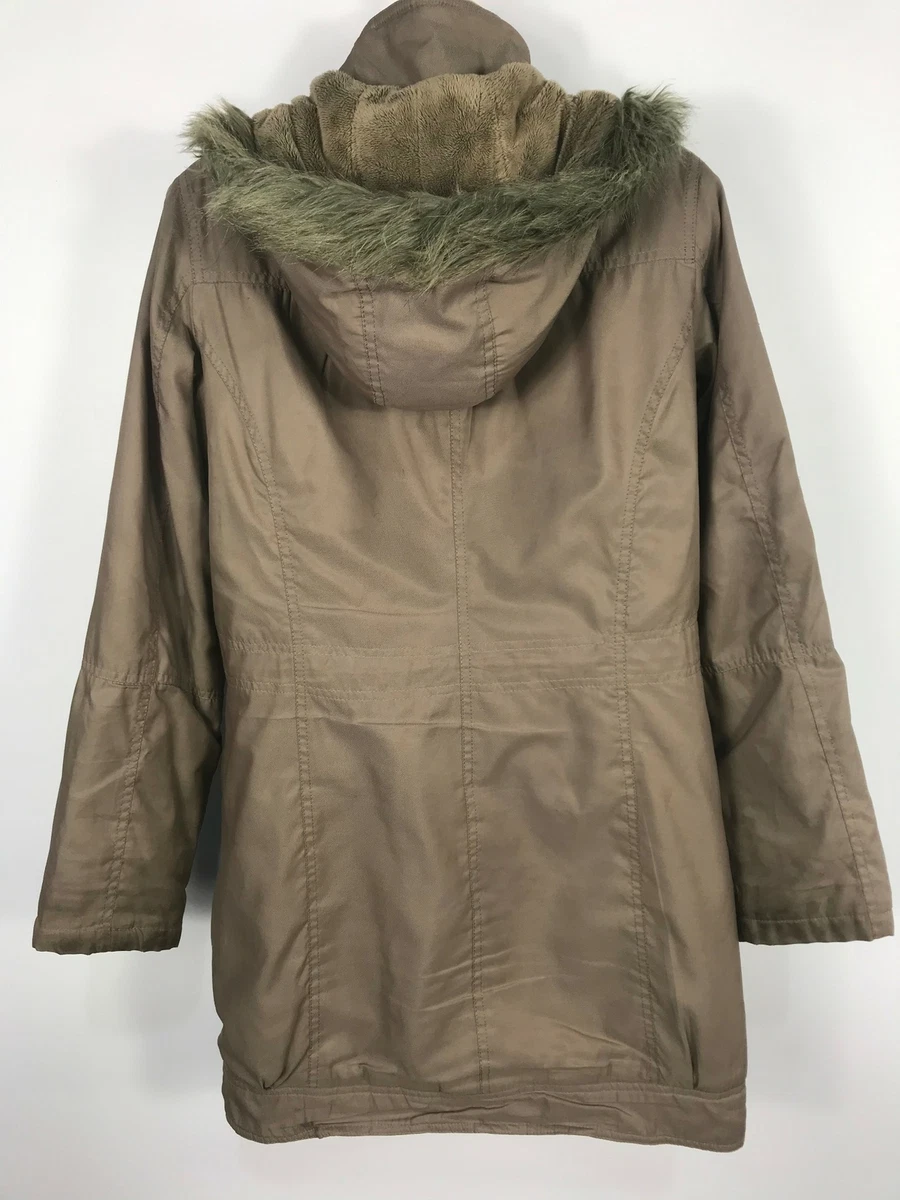 WOMENS Mu0026S MARKS INDIGO KHAKI ZIP UP FUR LINED COAT WITH FUR HOOD SIZE  SMALL S | eBay