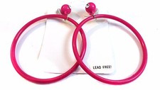VINTAGE HOOP EARRINGS PINK HOOP PIERCED EARRINGS 3 INCH HOOPS