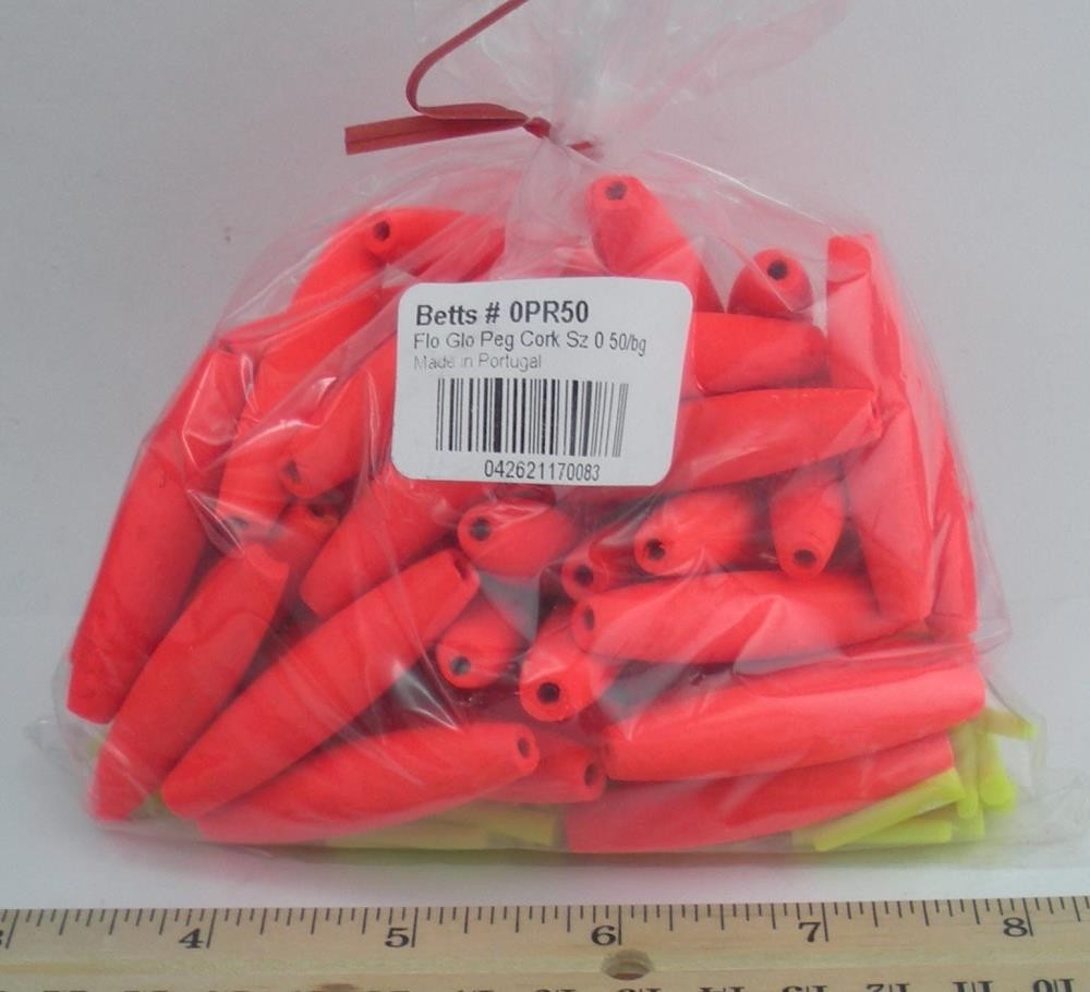 Flotador De Corcho Con Puntas Rojas Betts 0PR-50 2" x 7/16" Diá. Bolsa De 50