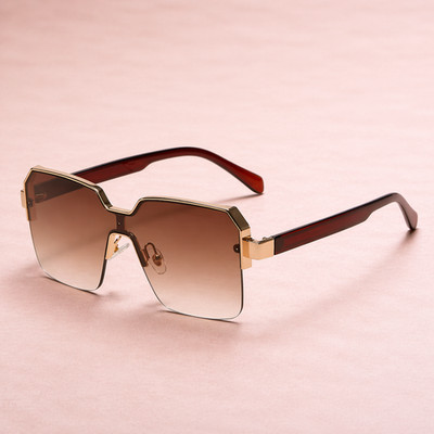Oversized Rimless Sunglasses Women Gold Frame Brown Gradient Lens Square Fashion