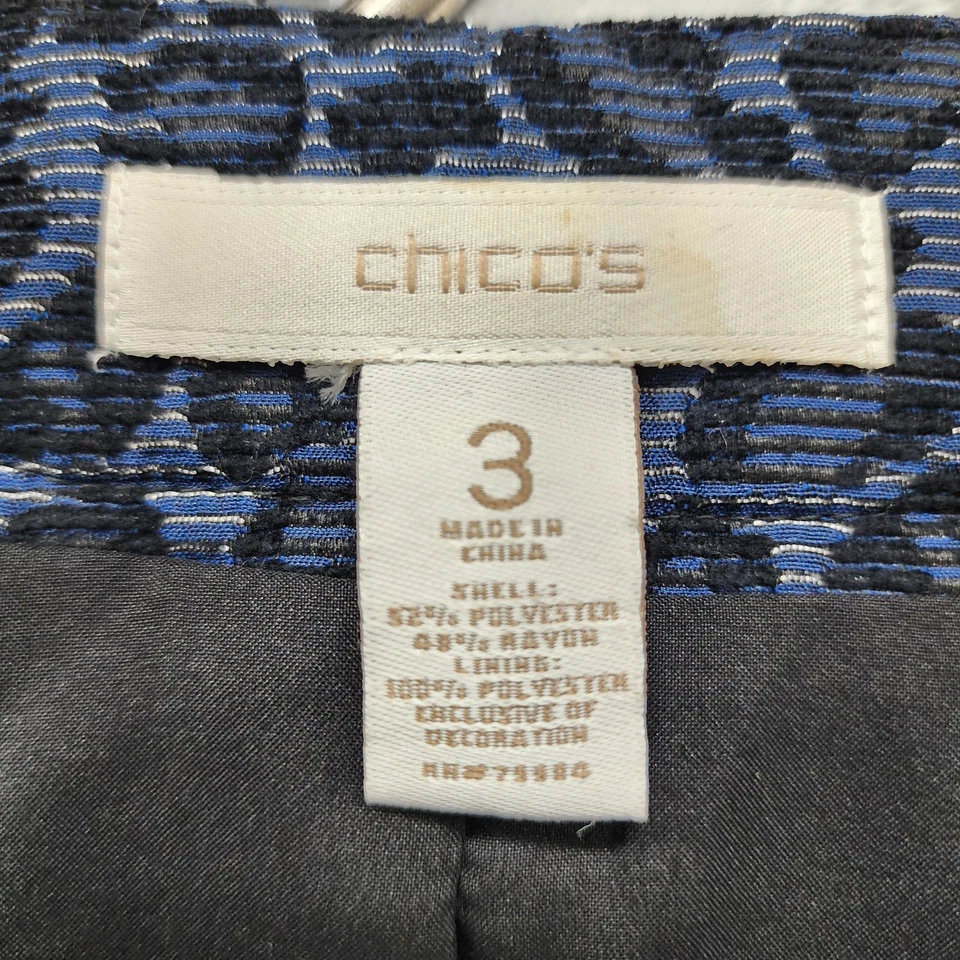 Chico's Jacket Womens 3 Blazer Chico's 3 XL/16 Blue Black Animal Print Shimmer - Image 4 of 4