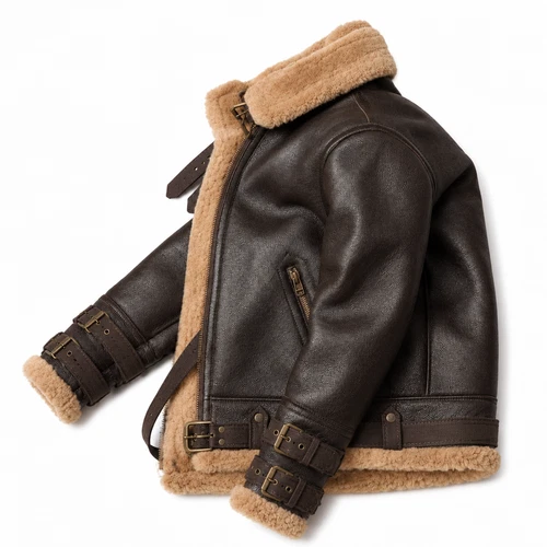 Men’s Brown B3 Aviator Sheepskin Leather Jacket Shearling Lined Flight Bomber Co - product listing photo