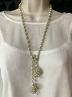 Vintage Strand Faux Pearls Beaded 32" Lariat Necklace with Rhinestones