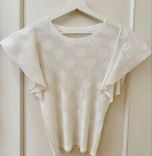 ISSEY MIYAKE Pleats Please Short-Sleeved Top, white with polka dots