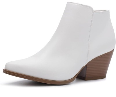 Centro Point Women's Sz 8 White Leather Side Zip Pointed Toe Ankle Boot New