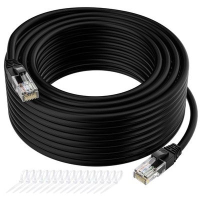 Cat5e Ethernet Cable 50 FT, Long Cat 5e Internet Cable, Black Snagless Patch ...
