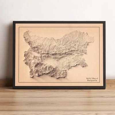 Bulgaria Map, Bulgaria 2D Relief Map, Bulgaria Vintage Map - 2D Flat Print