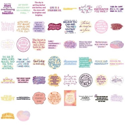 50 Premium PVC Inspirational Quote Stickers Artistic Doodles Decorations for
