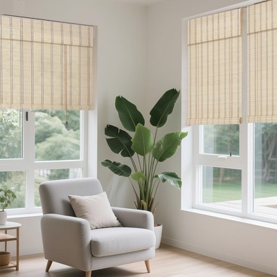 72'' W x 72'' H Roman Blinds Sun Shade,Retro Light Filtering Roller Bamboo Curt...