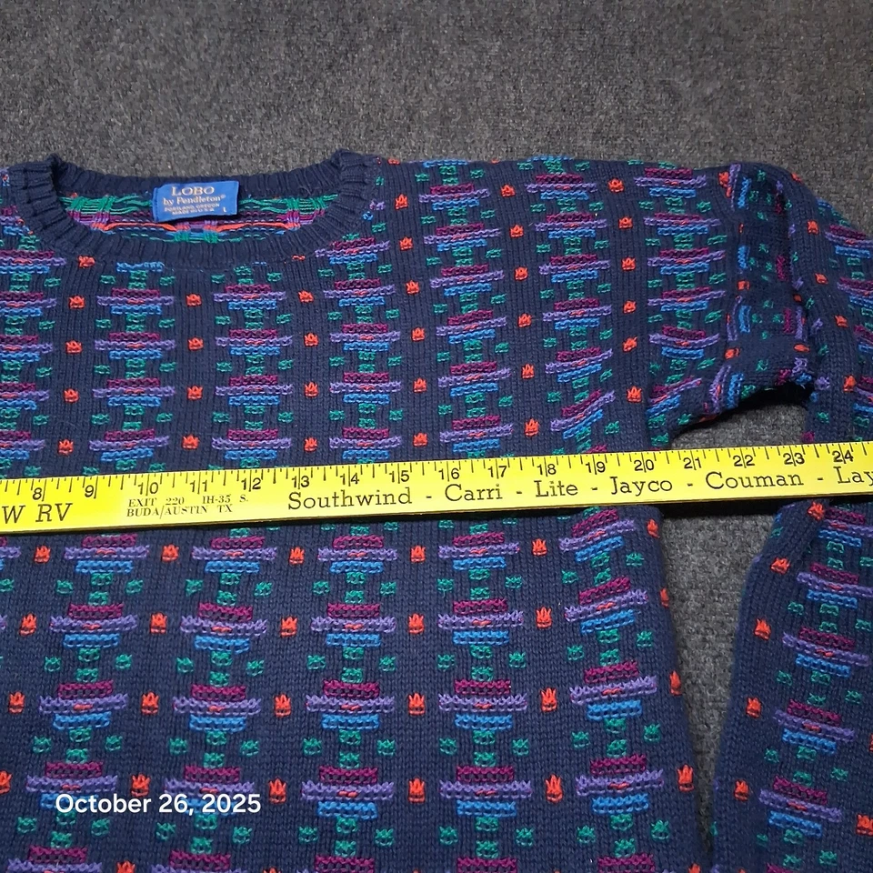 Lobo Pendleton Sweater Mens Large Blue Made in USA Geometric  Made in USA - Image 4 of 4