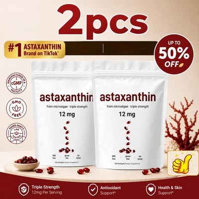 Micro Ingredients Astaxanthin 12mg, 120 Softgels, 4 Month Supply | Premium Astax