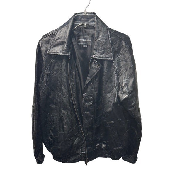 American Unique Mens Black Patchwork Genuine Leat… - image 1