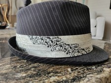 Goorin Bros. Buck Fedora Hat Dark Brown Pin Stripe Silk Wrap MEDIUM VTG