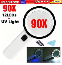 90X Lighted Handheld Magnifying Glass Large Reading Aid Magnifier for Seniors