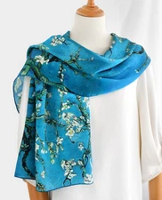 100% Silk mulberry Scarf Women shawl Wrap neckerchief floral green blue MY122
