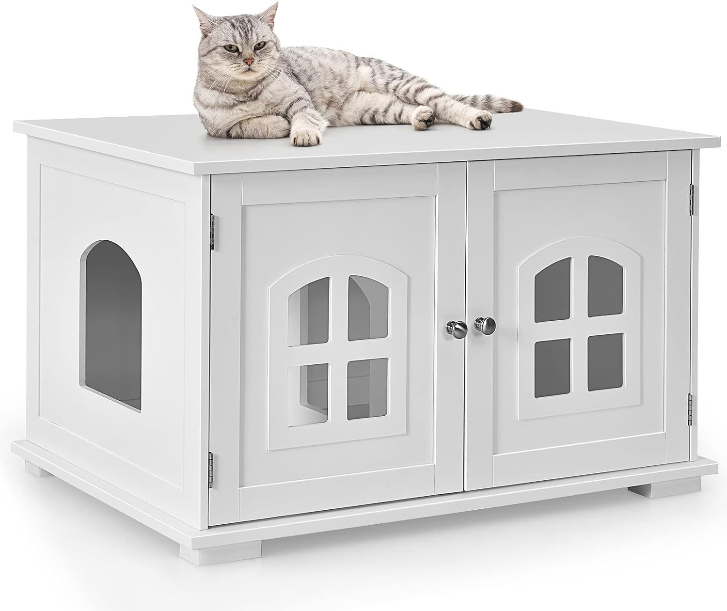 Casetta per Gatti in Legno con Doppie Porte | Mobile Comodino Multiuso