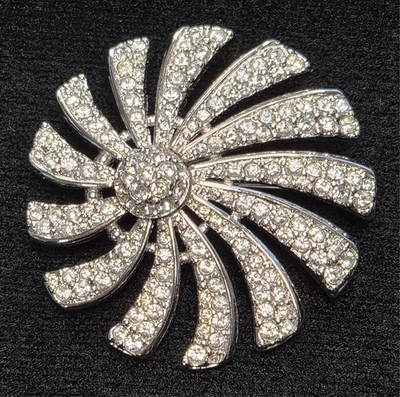 Vintage Signed Swarovski Swan Rhinestone Crystal Paved Spiral Pin / Brooch