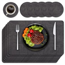 PU Leather Placemats and Coasters Set of 12 Non-Slip Table Mats for Dining Table