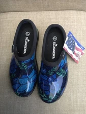 Sloggers Waterproof Blue Spring Surprise Floral Slip On Clogs Size 6 NWT