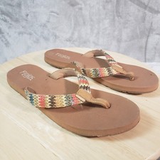 Flojos Women's Chevron Flip Flop Sandals Brown Multicolor Straps Size 8