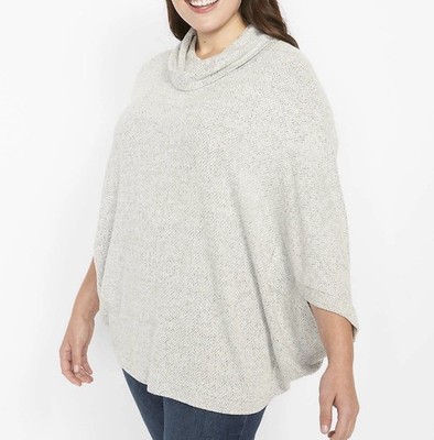 Women s 22/24 Plus Size Gray Herringbone Cowl Neck Poncho Elevated Essential