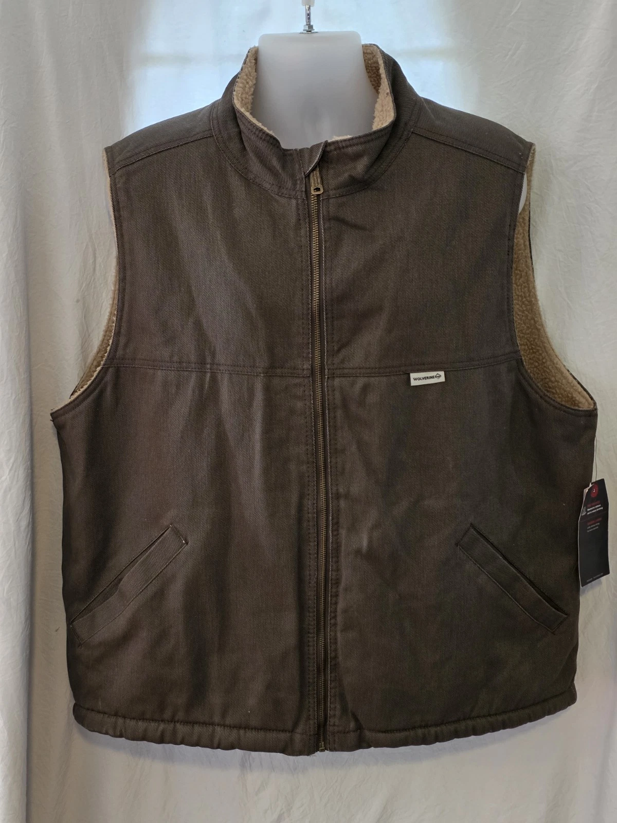Wolverine Men's Full Zip Sherpa Lined Work Vest Brown XL Cotton