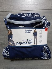 Lands' End Pajama Set 2 Piece Adult Womens Medium Knit Blue Floral