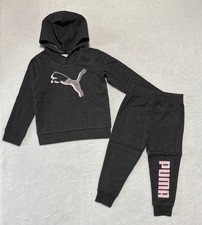 Puma Sweatshirt Pants Set Kids Girls 5 Grey 2 Piece Outfit Hooded Pullover New