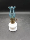 White Vintage Mini Kerosene Milk Glass Lantern Oil Lamp 4 1/2" Tall