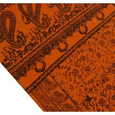 Sanskriti Vintage Art Silk Sarees Orange Painted Sari Craft 5 Yard Decor Fabric