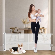 Reinforced 24 Inch Tall Retractable Baby Gates for Dogs, Short Dog Gates to S...