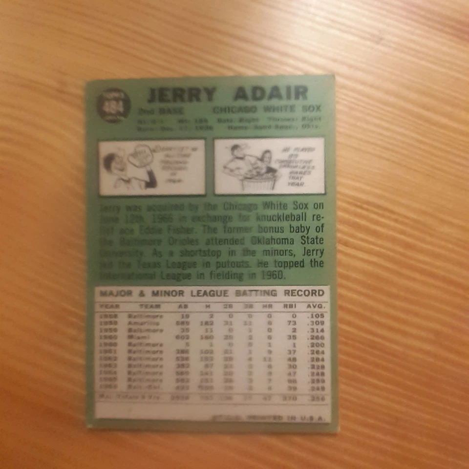 1967 Topps - Jerry Adair #484 - Image 2 of 2