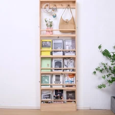 Wooden 5 Tiers Bookshelf, Wall Mount Shelf with Hooks, Organizer for Toys and...