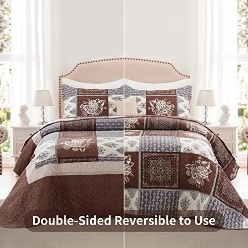 Juego de edredón 3 piezas California tamaño king marrón de gran tamaño 120x120 pulgadas Foto 2 de 4