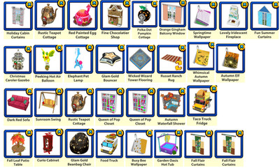 Webkinz virtual PROMO items - cottages, beds, vehicles, fountains, etc (PICK 2)