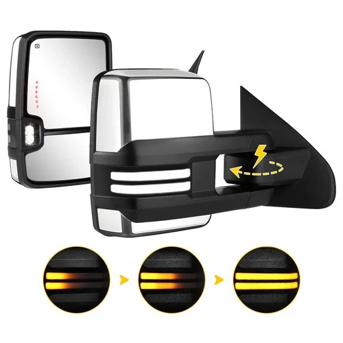 Pair Power Folding Chrome Towing Mirrors For 2014-2018 Silverado GMC Sierra 1500