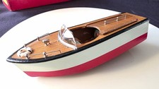 VINTAGE WOOD BATTERY TOY BOAT "9 1/2" SPEEDTER" 1950s WORKING 100% LIGHT & MOTOR