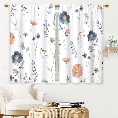 Cortinas de cocina Boho flores azules rústicas florales plantas flores silvestres baño - Imagen 7 de 7