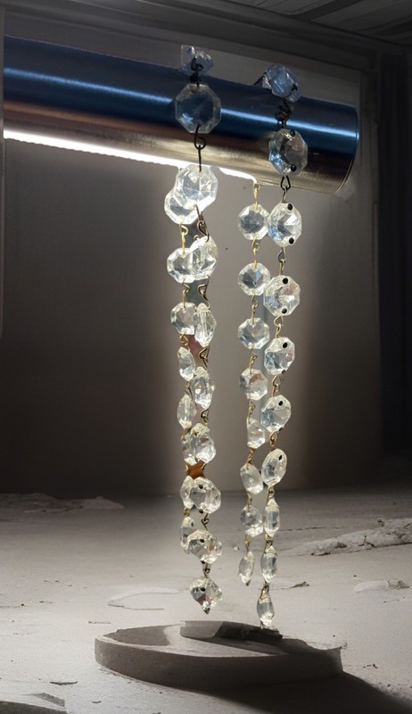 Vtg 40 Czech Clear Glass Chandler Crystals Prisms With Brass Wires Connectors