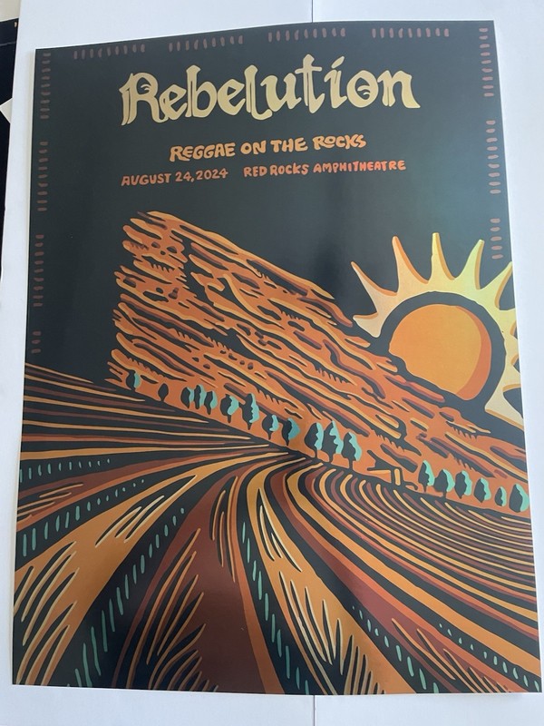 Rebelution Reggae on the Rocks Foil Concert Poster Red Rocks August 24, 2024